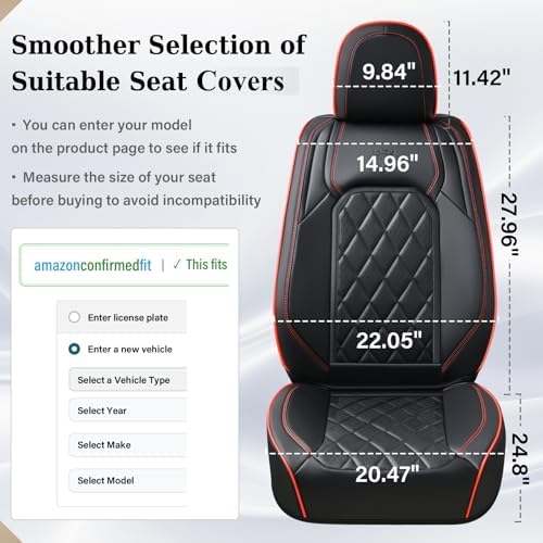 Coverado Seat Covers, Car Seat Covers Front Seats, Black Red Line Car Seat Cover, Luxury Faux Leather Front Seat Covers, Seat Cushion, Waterproof Automotive Seat Covers Universal Fit Most Cars - Image 4