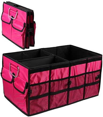 Car Trunk Organizer Collapsible Portable Multi Compartments Organizer with Non Slip Straps for SUV Truck Auto Vehicle Car Auto Minivan(Large without cover, Rose red) by TYSKL
