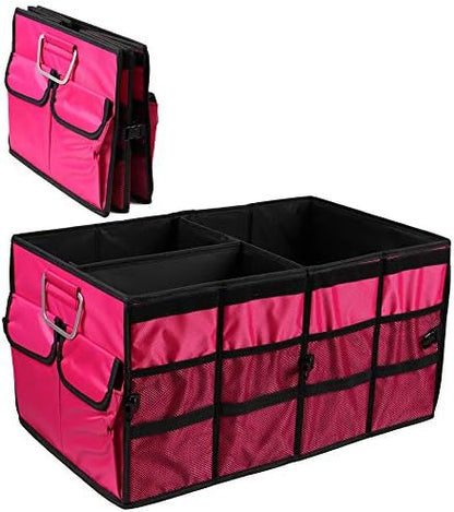 Car Trunk Organizer Collapsible Portable Multi Compartments Organizer with Non Slip Straps for SUV Truck Auto Vehicle Car Auto Minivan(Large without cover, Rose red) by TYSKL