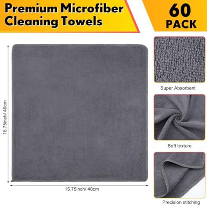Nuenen Car Microfiber Clean Cloths, Gray, 16 x 16 Inch, 60 Pcs - Image 2