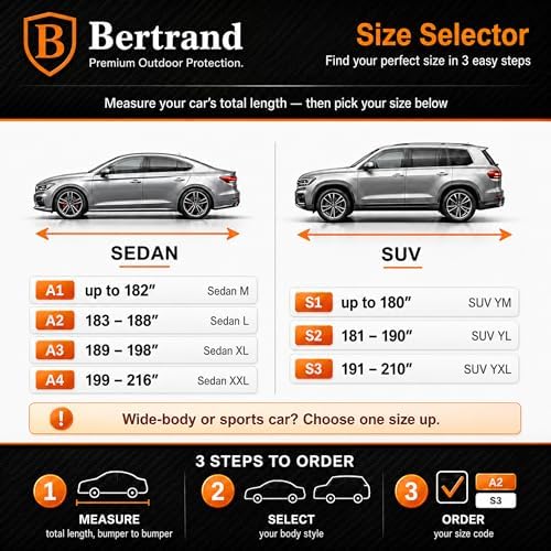 BERTRAND Outdoor Car Cover Waterproof All Weather, Sedan to 188 in (A2) - Image 6