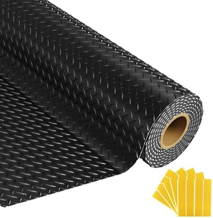 Grandroad auto 8x25 FT Garage Floor Mat, 2.8mm Thickened Flooring Roll for Under Car Diamond Plate PVC Rubber Mat with 20 Pcs Tapes, Non-Slip Floor Mat for Garage, Warehouse, Gyms, Trailer, Black by GrandroadAuto