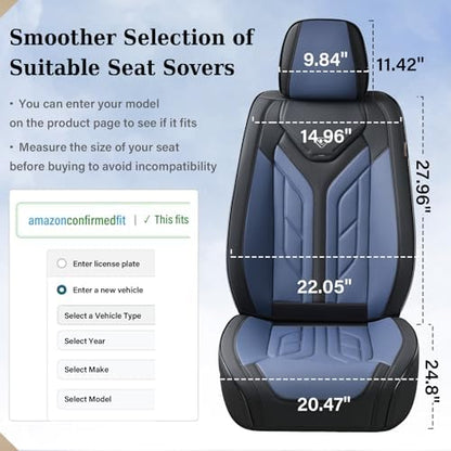 Coverado Car Seat Covers Full Set, Automotive Seat Covers Car Seat Protector Car Seat Cushion, Waterproof Leather Seat Covers for Cars, Universal Fit for Most Sedans SUV Pick-up Truck(Black&Blue) - Image 6