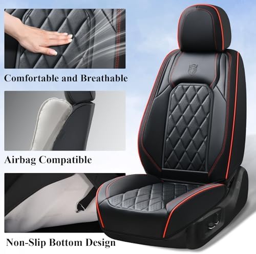 Coverado Seat Covers, Car Seat Covers Front Seats, Black Red Line Car Seat Cover, Luxury Faux Leather Front Seat Covers, Seat Cushion, Waterproof Automotive Seat Covers Universal Fit Most Cars - Image 3