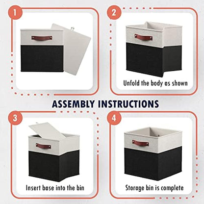 Ornavo Home 13x13 Foldable Fabric Storage Cube Bins, 6 Pack, White/Black - Image 7