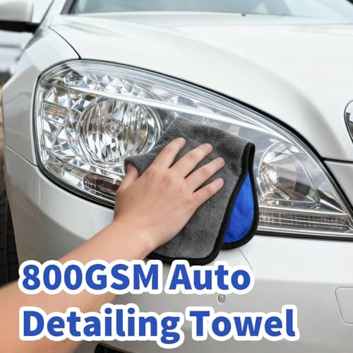 24 Pcs Microfiber Cleaning Towels 15.75 Inch Auto Detailing Absorbent Towels 800 GSM Thick Plush Microfiber Cleaning Cloth Dusting Cloth for Kitchen Window Cars (Grey and Blue) - Image 2