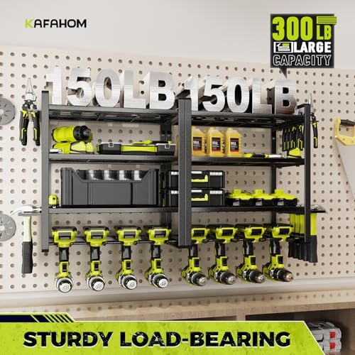 KAFAHOM Power Tool Organizer, 8 Drill Holder Wall Mount, 4 Layers Garage Tool Organizers and Storage Rack, Tool Shelf with Screwdriver/Plier/Hammer Holder - Image 2