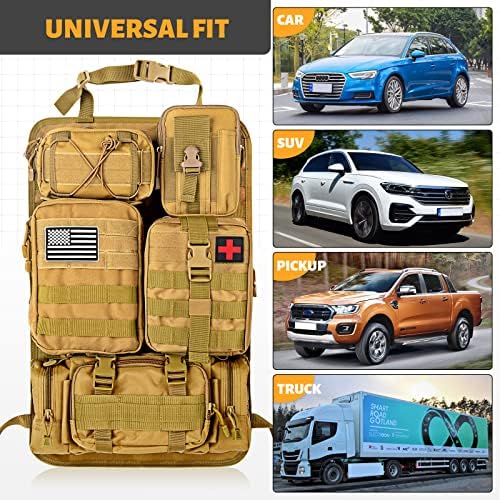 Universal Tactical Seat ​Back Organizer Vehicle Molle Panel Organizer Storage Bag with 5 Detachable Molle Pouch, Khaki - Image 6