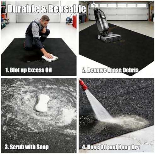 Heavy Duty Oil Spill Mat, Garage Floor Mat for Under Car, Premium Oil Absorbent Pads, Reusable, Slip-Resistant, Waterproof Rubber Backing Contains Liquids, Protects Garage Floor(XXL-60''x72'') - Image 6