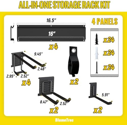 Garage Tool Organizer Wall Mount, 64" Heavy-Duty Metal Wall Organizer, 4 Rails with 8 Adjustable Hooks, Garden Storage Rack for Organization, Sturdy Tool Hanging Holder for Shovel Shed Yard - Image 2