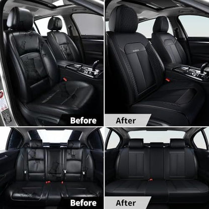 FLORICH 2pcs Car Seat Covers Front Set, Black Car Seat Cover, Breathable Premium Leather Seat Covers, Automotive Vehicle Seat Covers for Cars Trucks Vans SUVs Sedans (2 Packs, Black) - Image 6