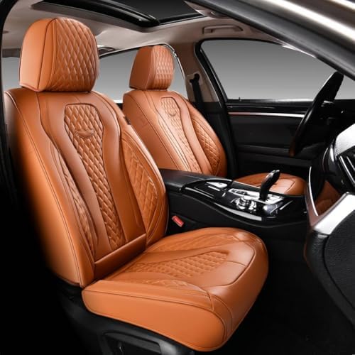 Coverado Seat Covers, Car Seat Covers Full Set, Leather Car Seat Cover, Car Seat Covers Front Seats Back Seat Cover Seat Protector Universal Fit Most Cars (Brown-All, FullSet) - Image 2