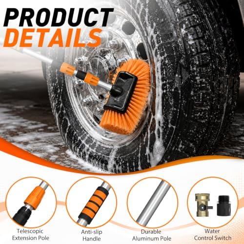 SISUPASSIE 12FT Car Wash Brush with Long Handle, 12-Inch Soft Bristle Car Cleaning Brush for Cleaning RV, Truck, Boat, Solar Panels, Orange - Image 2