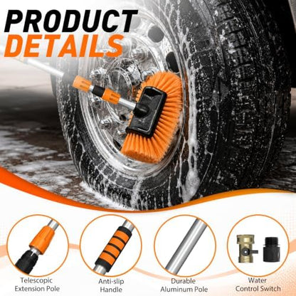 SISUPASSIE 12FT Car Wash Brush with Long Handle, 12-Inch Soft Bristle Car Cleaning Brush for Cleaning RV, Truck, Boat, Solar Panels, Orange - Image 2