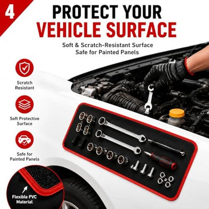 3‑Piece Flexible Magnetic Tool Mat Set, Heavy‑Duty Magnetic Mat for Tools, Strong‑Grip Magnetic Parts Holder with Non‑Slip Surface,Ideal for Auto Repair, Workshop & Jobsite Organization,Red - Image 4