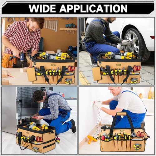 18.5-Inch Tool Bag,43 Pockets Tool Bags for Men,Heavy Duty Tool Box Organizer Storage,Wide Mouth Toolbag Tools Tote Carrying Case for Dad,Mechanic,Electrician,Brown,Bag Only - Image 7