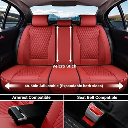Coverado Car Seat Covers Full Set, Red Car Seat Cover, Luxury Leather Seat Covers for Cars, Waterproof Front and Back Car Seat Protector, Car Seat Cover Universal Fit for Most Cars - Image 3