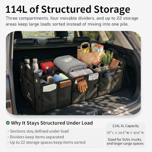 1680D 114L Extra-Large Collapsible Car Trunk Organizer with Lid - Image 2