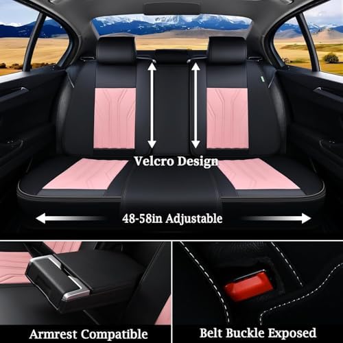 FLORICH Leather Seat Covers Pink Car Seat Covers Full Set Car Seat Protectors 5 Seats Driver Seat Covers Fit for Most Cars Trucks SUV - Image 4