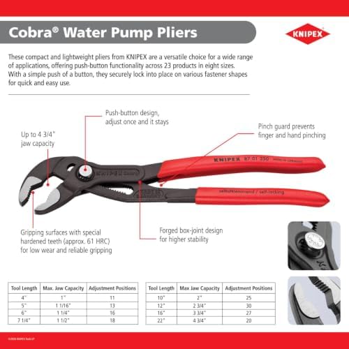 Knipex Tools 87 21 300 SBA 12" Cobra QuickSet Water Pump Pliers - Image 4
