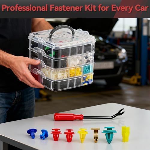 1240PCS Auto Retainer Clips Kit with Trim Removal Tools and 3-Layer Organizer Box, 32 Sizes Push Rivets Fasteners for Car Bumper, Fender, Door Panel and Interior Repair - Image 7