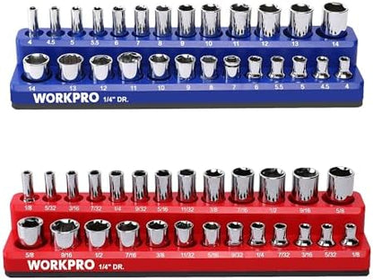 WORKPRO 1/4-inch Magnetic Socket Organizer Set, 2-Piece SAE & Metric Socket Holders, Holds 52 Standard and Deep Sockets for Tool Box, Tool Carts (Sockets Not Included) - Image 4
