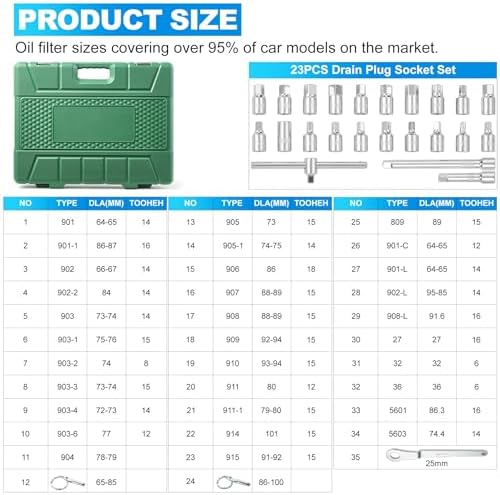 58PCS Oil Filter Wrench Set Stainless Steel 1/2" Drive Cup Remover Tool - Image 4