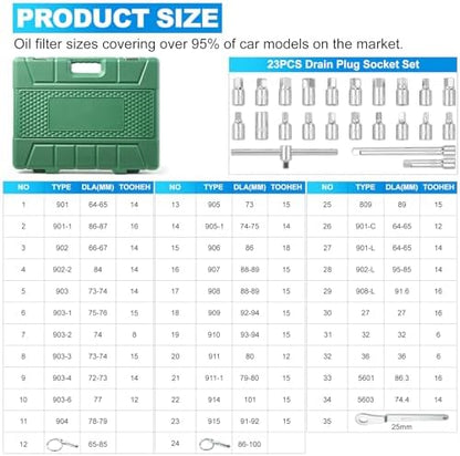 58PCS Oil Filter Wrench Set Stainless Steel 1/2" Drive Cup Remover Tool - Image 4