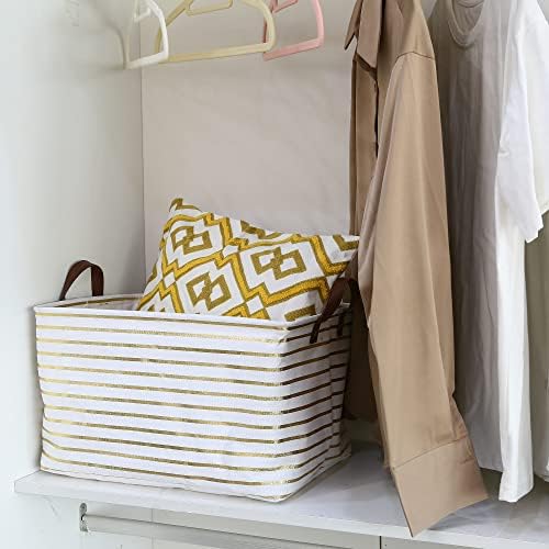 Hinwo 31L Large Canvas Storage Bin with Lid and Handles - Image 3