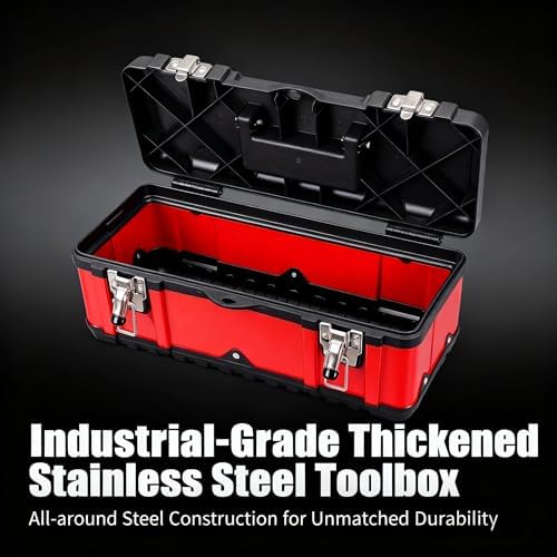 Jack Boss Tool Box 15.5 Inch Small Portable Tool Organizer Box with Built-in Short Non-slip Handle Car Box with Removable tray - Image 2