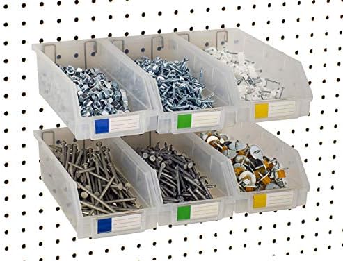 Pegboard Bins – 6 Pack Clear Extra Large - Hooks to Any Peg Board - Organize Hardware, Accessories, Attachments, Workbench, Garage Storage, Craft Room, Tool Shed, Hobby Supplies, Parts - Image 3
