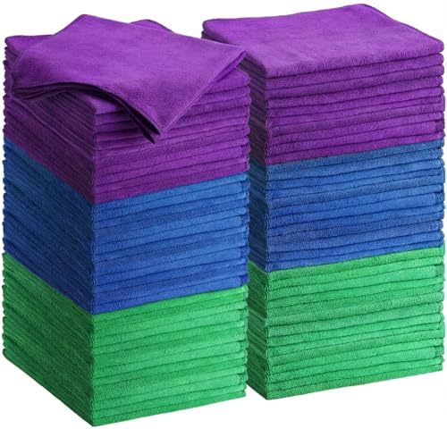 Nuenen Car Microfiber Clean Cloths, Purple,Blue,Green, 16 x 16 Inch, 60 Pcs by Nuenen