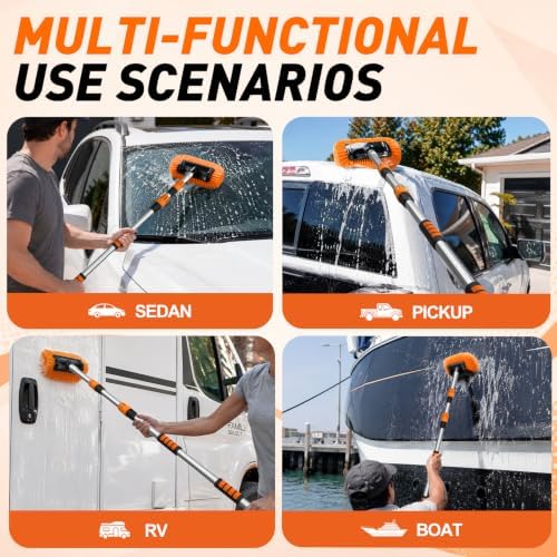 SISUPASSIE 12FT Car Wash Brush with Long Handle, 12-Inch Soft Bristle Car Cleaning Brush for Cleaning RV, Truck, Boat, Solar Panels, Orange - Image 4