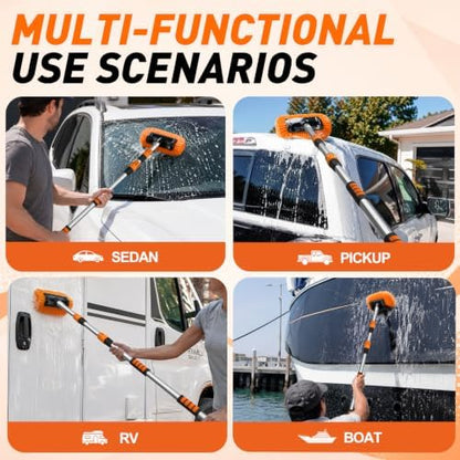 SISUPASSIE 12FT Car Wash Brush with Long Handle, 12-Inch Soft Bristle Car Cleaning Brush for Cleaning RV, Truck, Boat, Solar Panels, Orange - Image 4