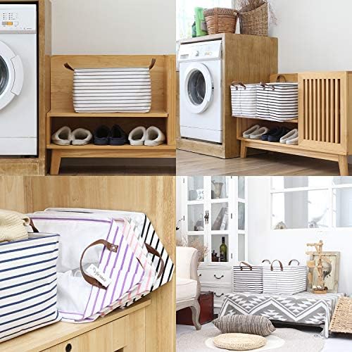 Hinwo 31L Large Canvas Storage Bin with Lid and Handles - Image 3