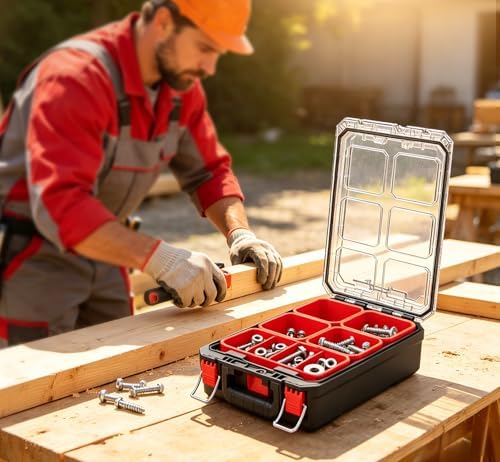 Tools Organizer, Small Parts Storage Toolbox, 9.3 * 14.6 * 4.8" Durable Hardware Box Storage, with Removable Inner Cups - Image 4