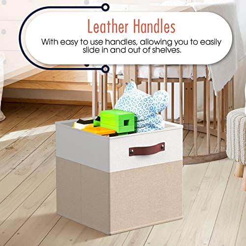Ornavo Home 13x13 Foldable Fabric Storage Cube Bins, 6 Pack, White/Khaki - Image 5