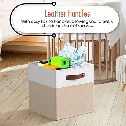 Ornavo Home 13x13 Foldable Fabric Storage Cube Bins, 6 Pack, White/Khaki - Image 5