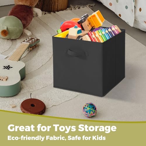 11x11 Storage Bins, Set of 10 Storage Cubes, Collapsible Cube Storage Bins, Fabric Closet Organizers with Handles for Home, Office, Closet Shelf Cabinet, Bookcase, Black - Image 6