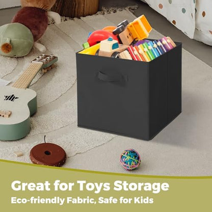 11x11 Storage Bins, Set of 10 Storage Cubes, Collapsible Cube Storage Bins, Fabric Closet Organizers with Handles for Home, Office, Closet Shelf Cabinet, Bookcase, Black - Image 6