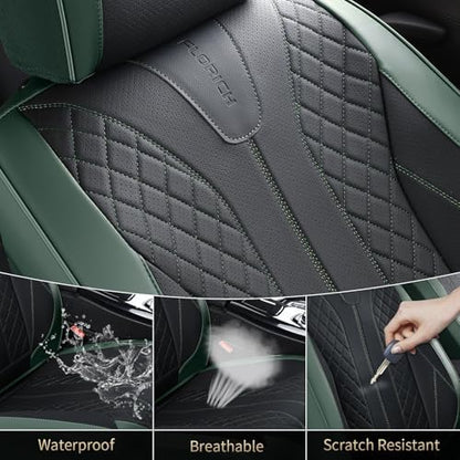 FLORICH Leather Seat Covers Full Set Automotive Car Seat Cover Front and Back Waterproof Auto Seat Covers Full Coverage Car Seat Protector Cushion Universal Fit for Most Cars SUV Trucks, Black&Green - Image 6
