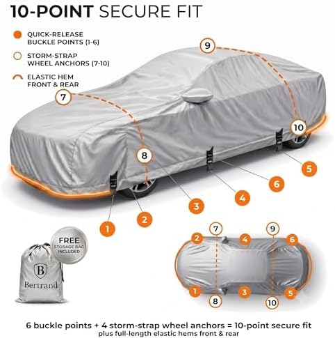 BERTRAND Outdoor Car Cover Waterproof All Weather, Sedan to 188 in (A2) - Image 5