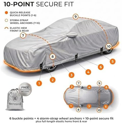 BERTRAND Outdoor Car Cover Waterproof All Weather, Sedan to 188 in (A2) - Image 5