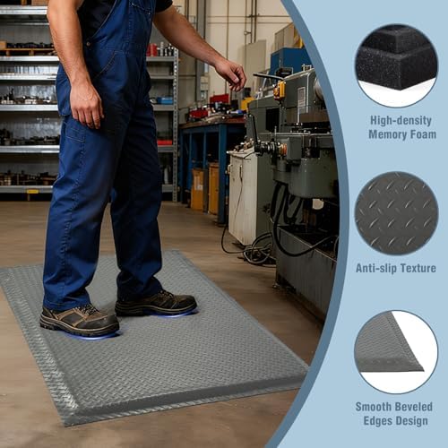 Anti Fatigue Mats Industrial 2' x 5' 15/16" Thick Ergonomic Standing Mat Commercial Heavy Duty Diamond Plate Shop Floor Mats Helps Relieve Back and Leg Soreness - Image 5