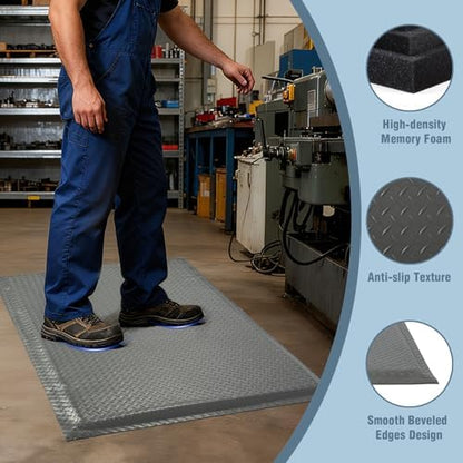 Anti Fatigue Mats Industrial 3' x 7' 15/16" Thick Ergonomic Standing Mat Commercial Heavy Duty Diamond Plate Shop Floor Mat Helps Relieve Back and Leg Soreness - Image 5