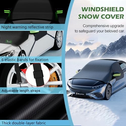 Windshield Snow Cover, Car Windshield Cover for Ice and Snow, Automotive Large Magnetic Windshield Frost Cover with Side Window and Mirror Protector in Winter, Suitable for Most Vehicle,Sedan,SUV - Image 3