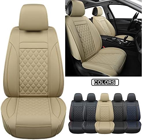 Car Seat Covers Front Pair,Universal Fit for Most Cars,SUV,Sedans and Pick-up Trucks,Automotive Faux Leather Vehicle Cushion Covers(Front Pair,Beige) - Image 2