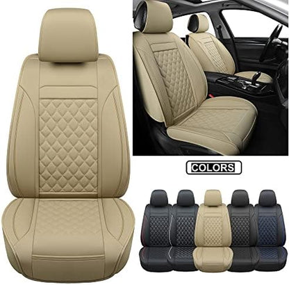Car Seat Covers Front Pair,Universal Fit for Most Cars,SUV,Sedans and Pick-up Trucks,Automotive Faux Leather Vehicle Cushion Covers(Front Pair,Beige) - Image 2