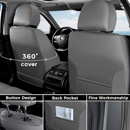 Coverado Seat Covers FullSet, 5 Seats Car Seat Protector, Waterproof Nappa Leather Cushion, Front & Rear Fit for Most Sedans SUV Pick-up Truck-Gray&Black - Image 3
