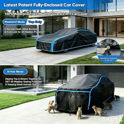 2-in-1 Sedan Cover - Quick Half Cover or Full Bottom-Seal Enclosure, Waterproof Multi-Layer Heavy-Duty Protection, Fits 209-218 in Sedans: Crown Victoria, Caprice, Roadmaster, Riviera, DTS - Image 4